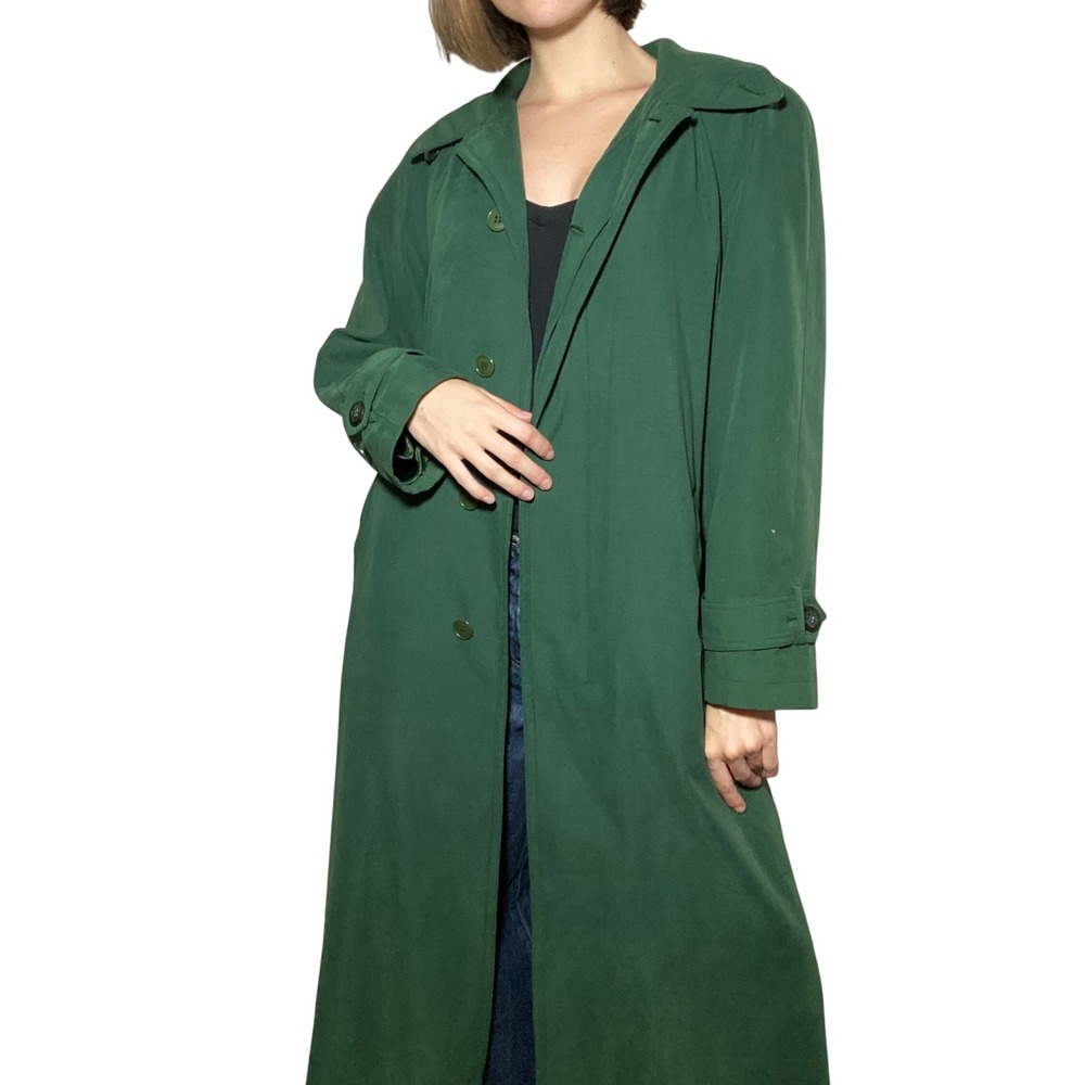 Vintage 'Gallery' Dark Green Trench Coat Suede Feel Removable Lining Forestcore